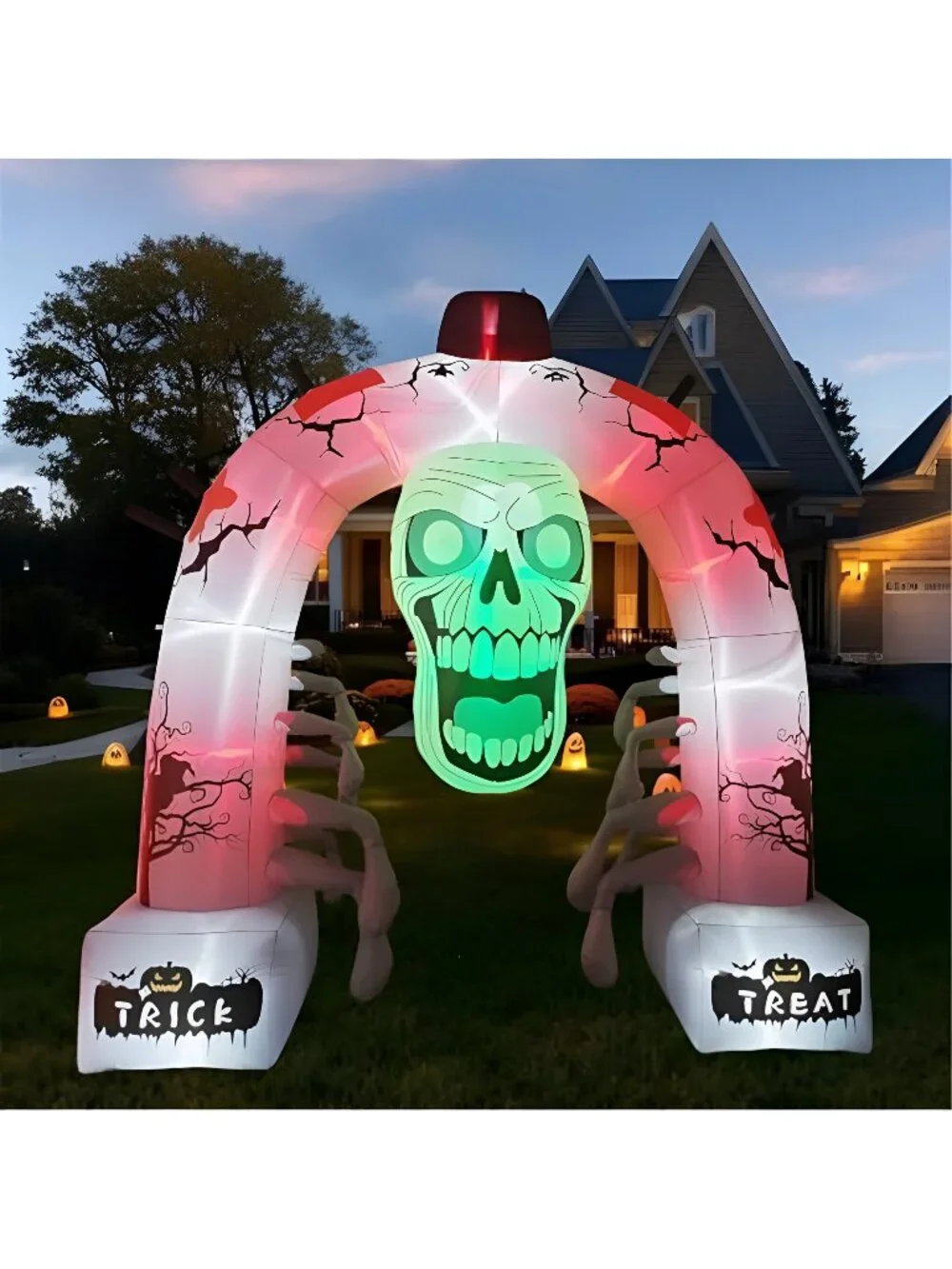 12FT Halloween Inflatable Arched Door Giant Scary Skeleton with Built